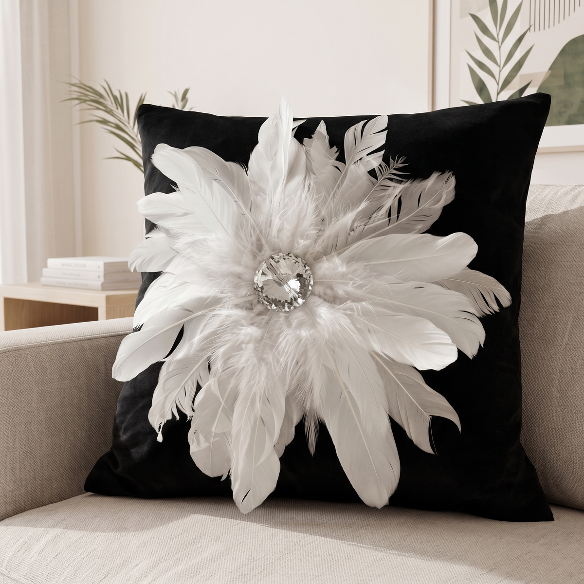 Feather Decorative Cushion Cover, close angled room view