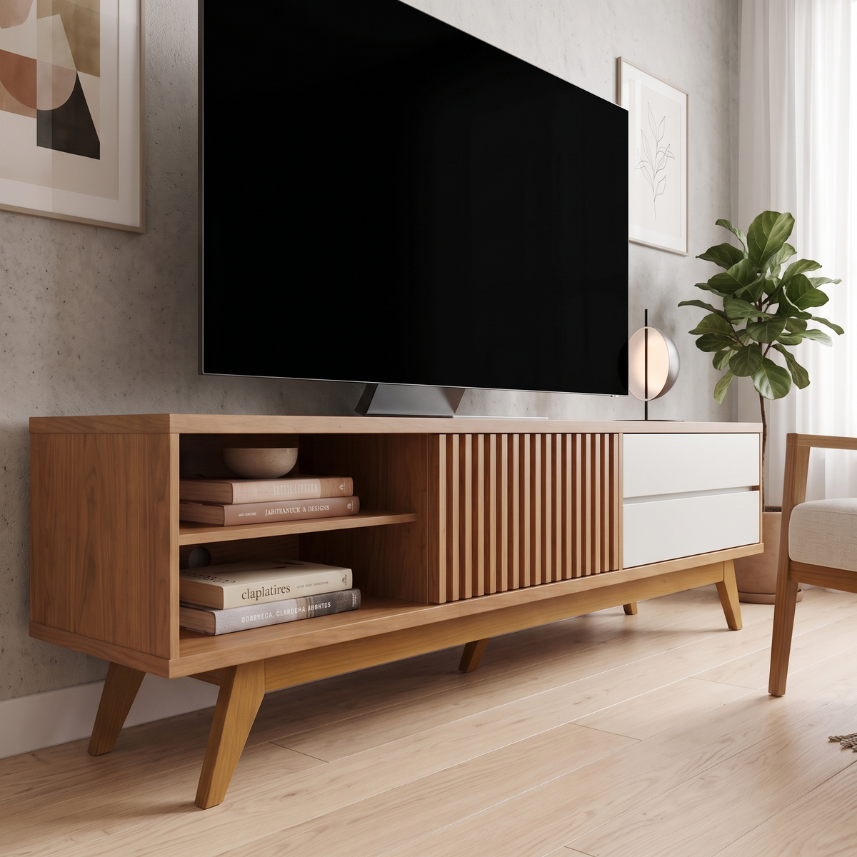 Veneza TV Stand, close angled room view