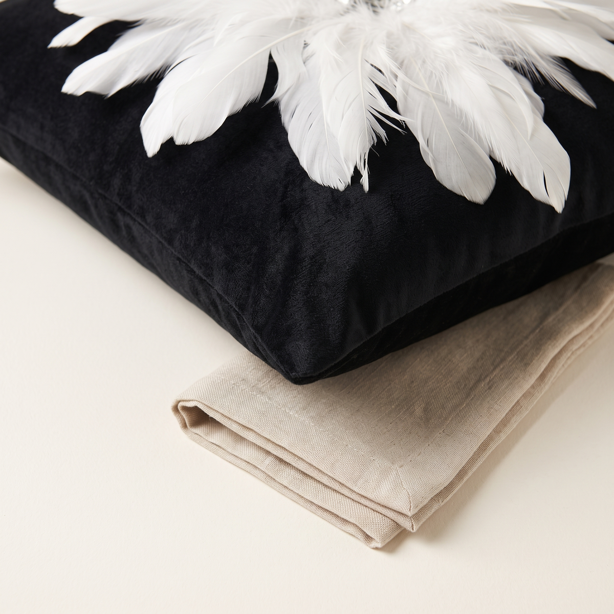 Feather Decorative Cushion Cover, studio styled close-up