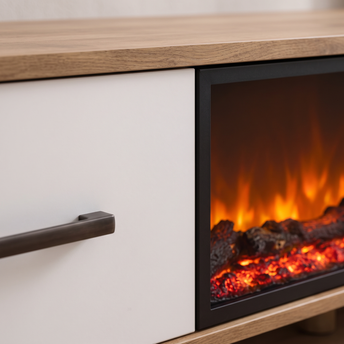 Cemre TV Stand with Fireplace, studio close-up of the detail