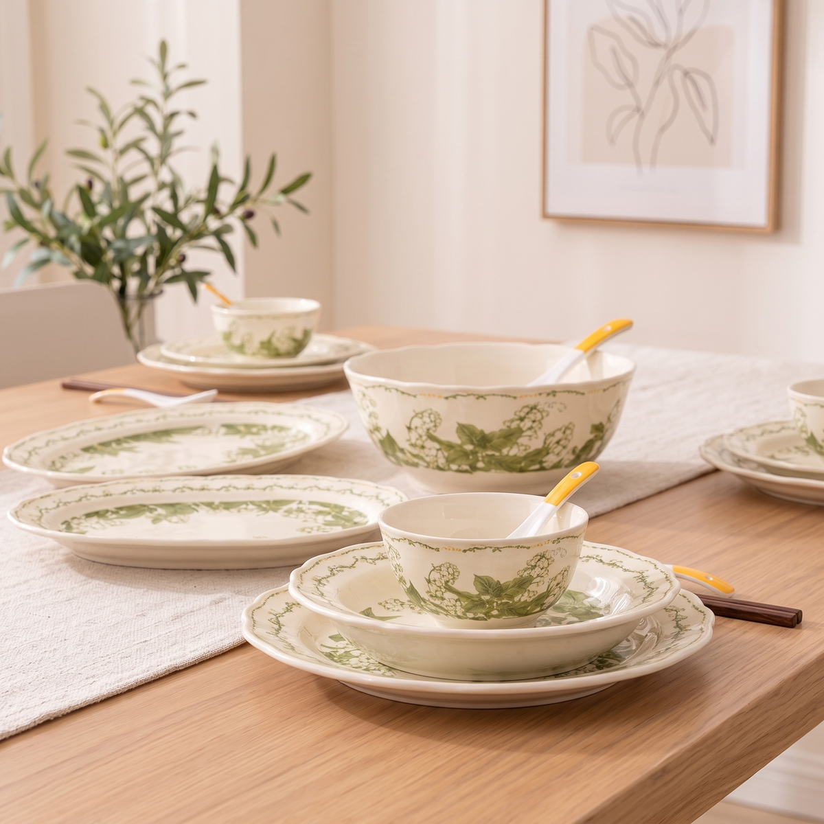 Close view of a Yanhe place setting with rice bowl and spoon
