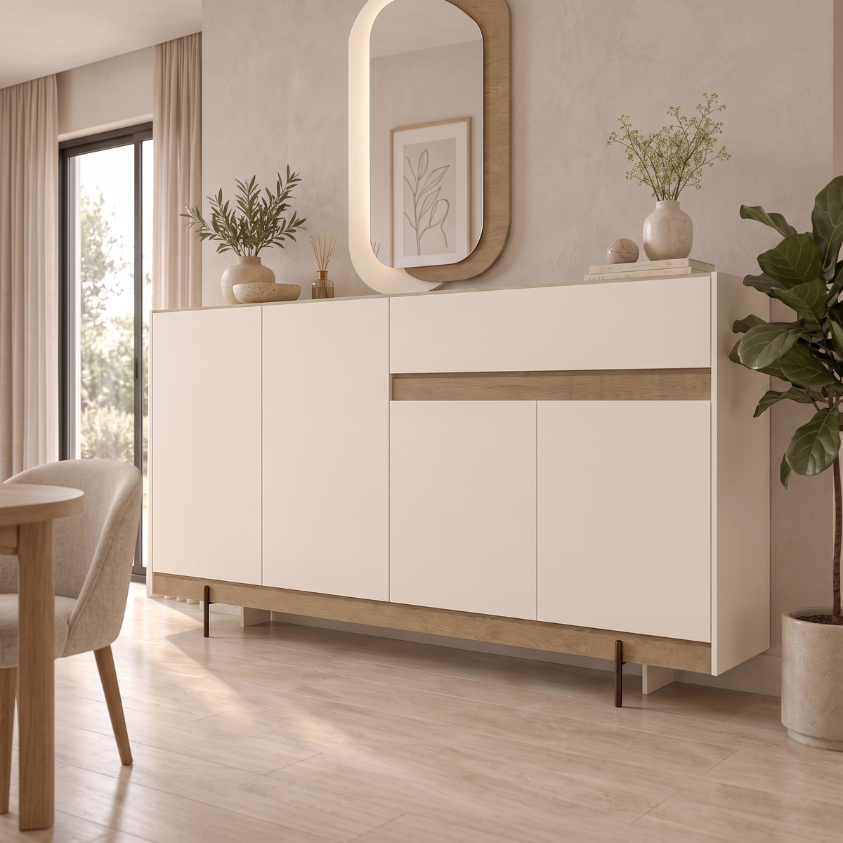 Liza Sideboard with Mirror, closer angled view