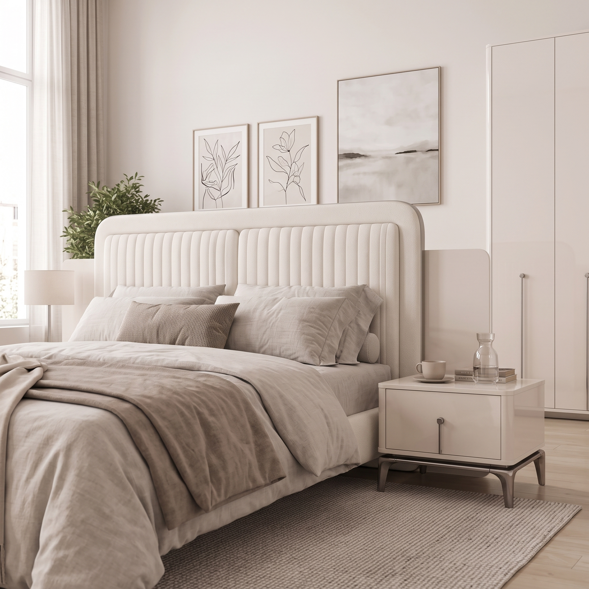Stil King Bedroom Set, closer angled view of bed and nightstand