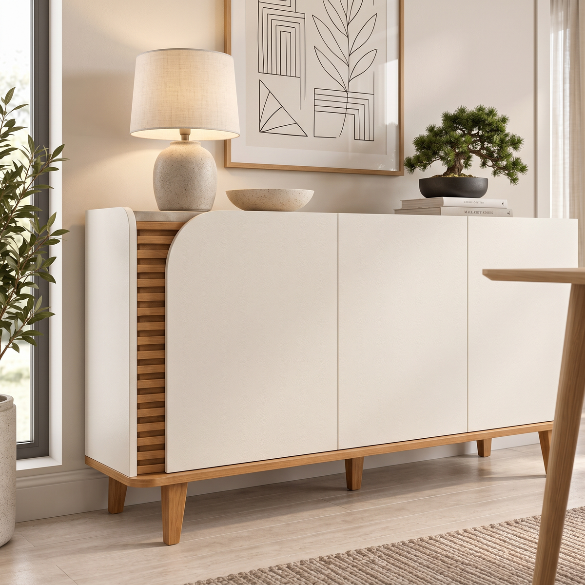 Jurere Freijo Buffet, closer angled view of the slatted side