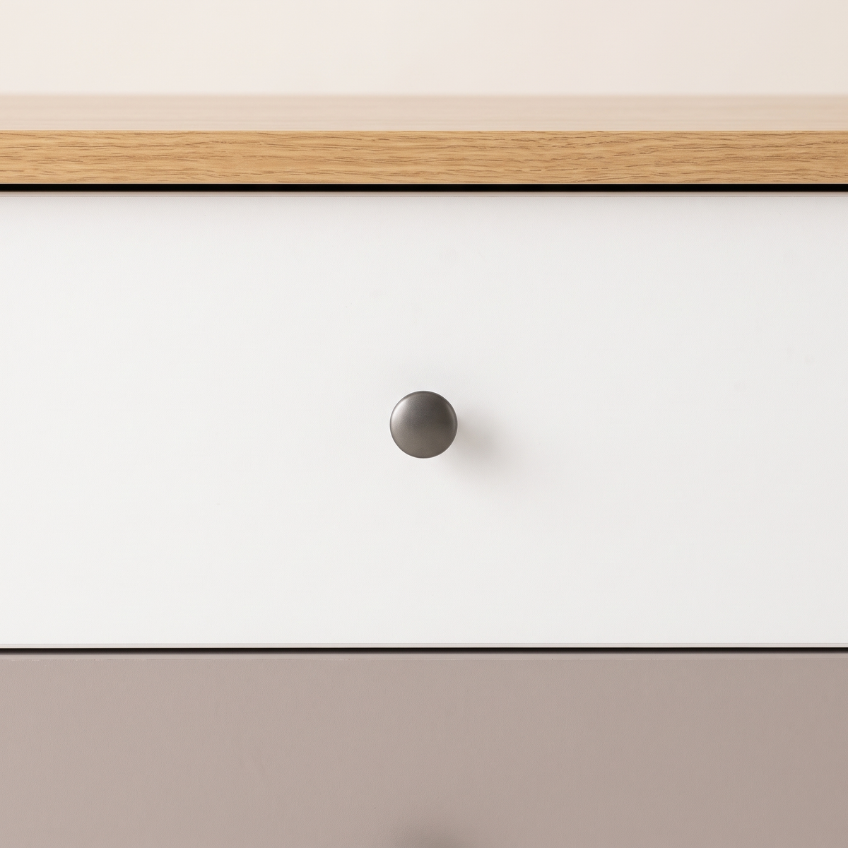 Etro Grey Bedroom Set, nightstand drawer and oak top detail