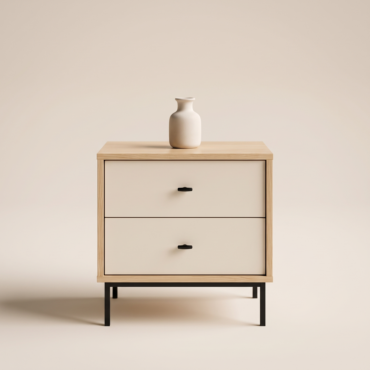 Maya King Bedroom Set, nightstand with a ceramic vase