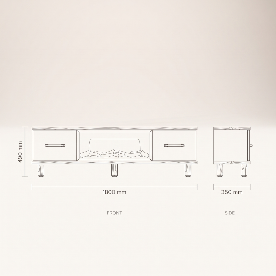 Cemre TV Stand with Fireplace dimensions drawing