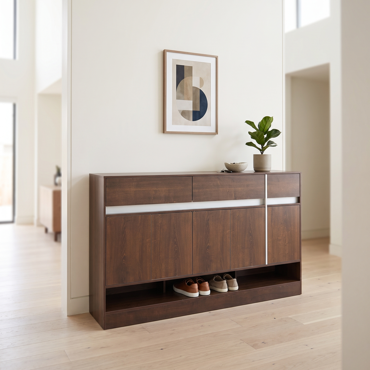 Grey and White Shoe Rack #B-10 in a bright contemporary entrance hallway