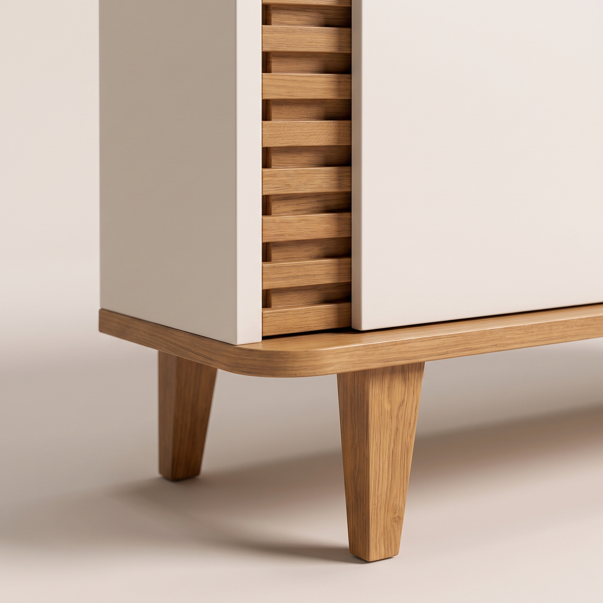 Jurere Freijo Buffet, oak slatted panel and tapered leg detail