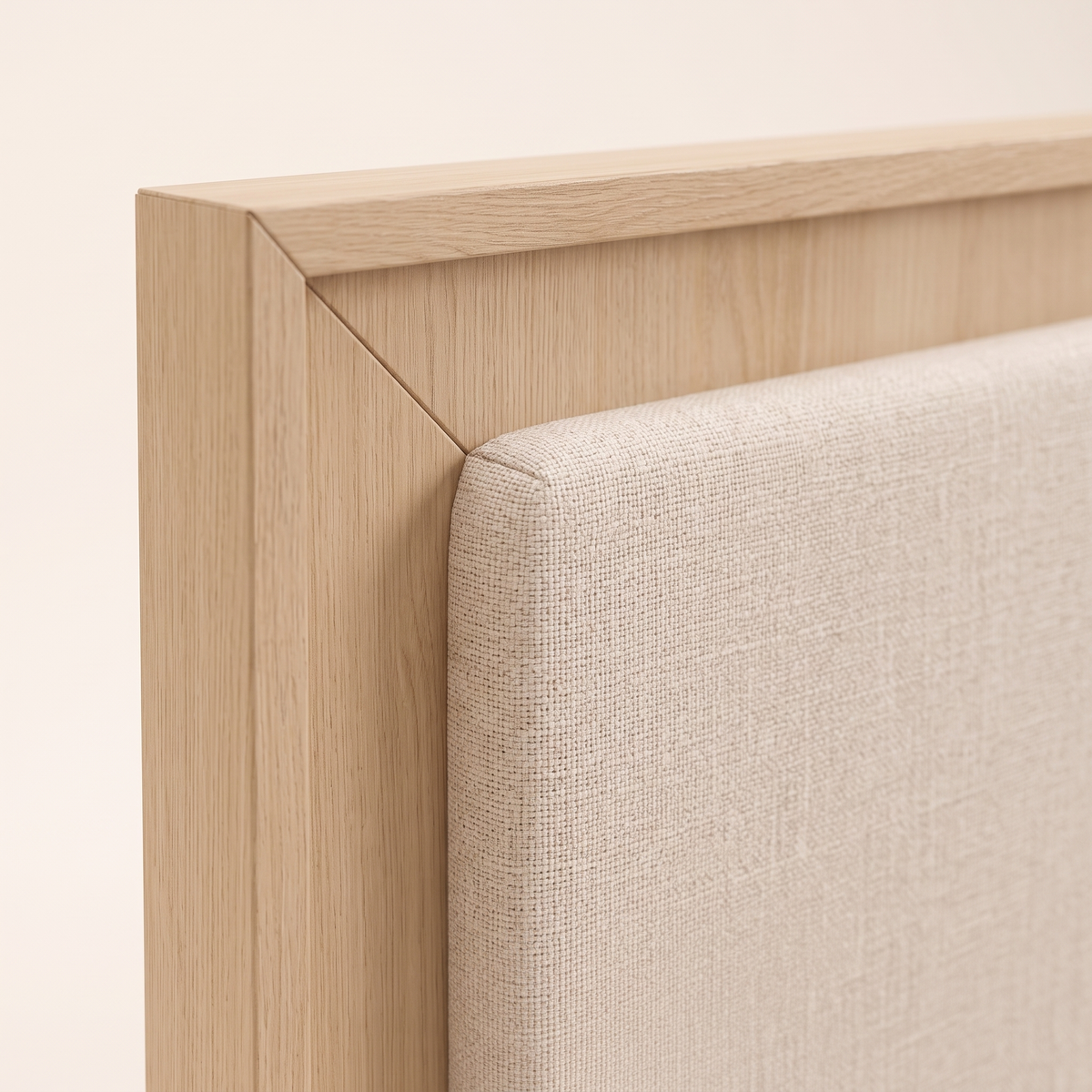 Maya King Bedroom Set, upholstered headboard and wood frame detail
