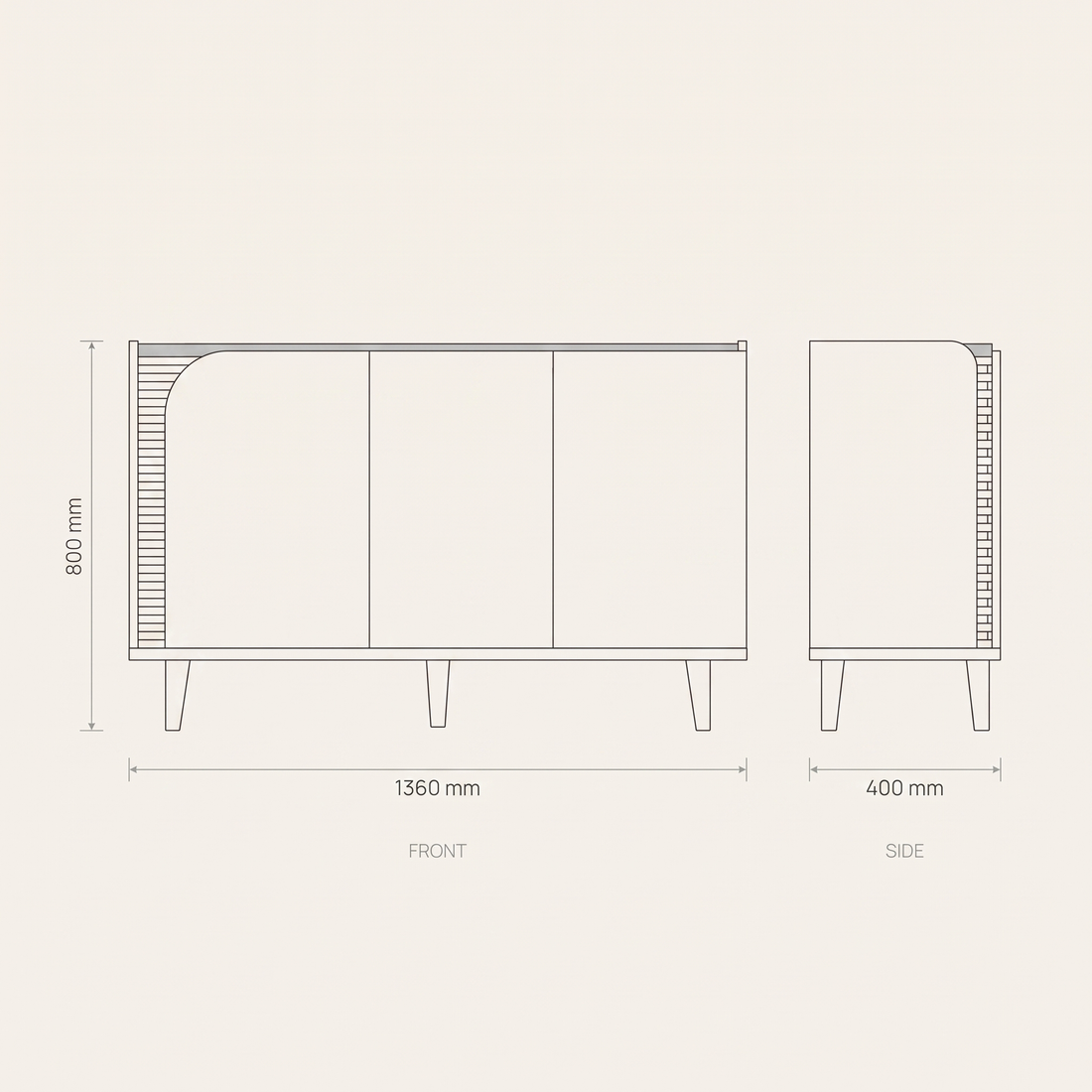 Jurere Freijo Buffet dimensions drawing