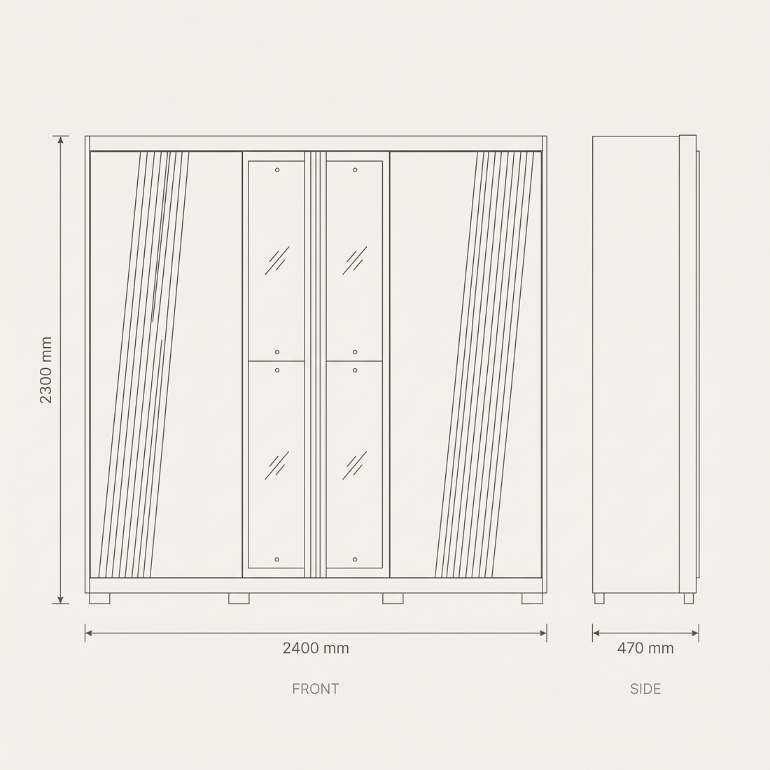 Ouro Verde 6 Door Wardrobe dimensions drawing
