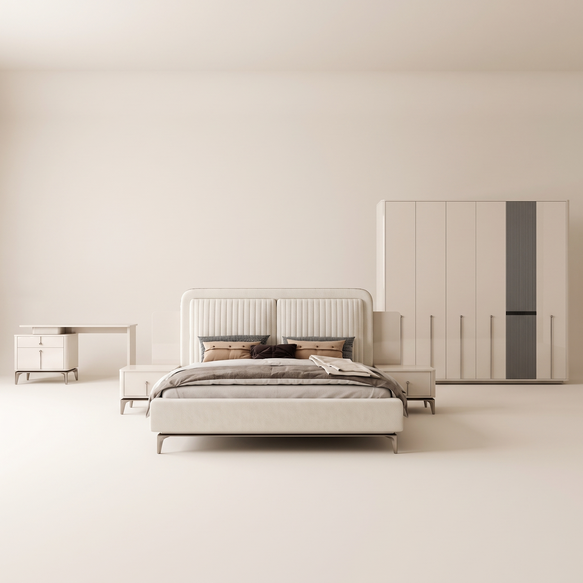 Stil King Bedroom Set, studio view of all five pieces