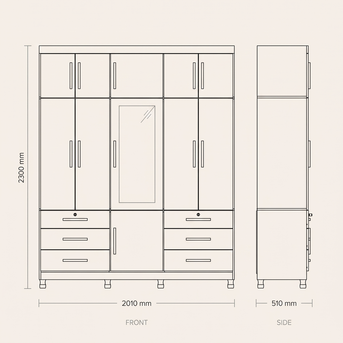 Triton Large 11 Door Wardrobe dimensions drawing