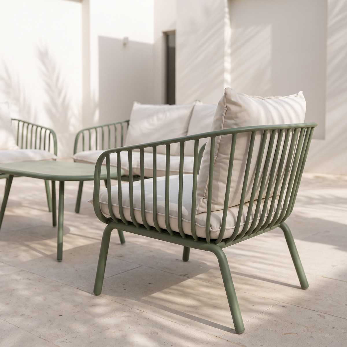 Sage Green Spindle Garden Sofa Set #F850, close view