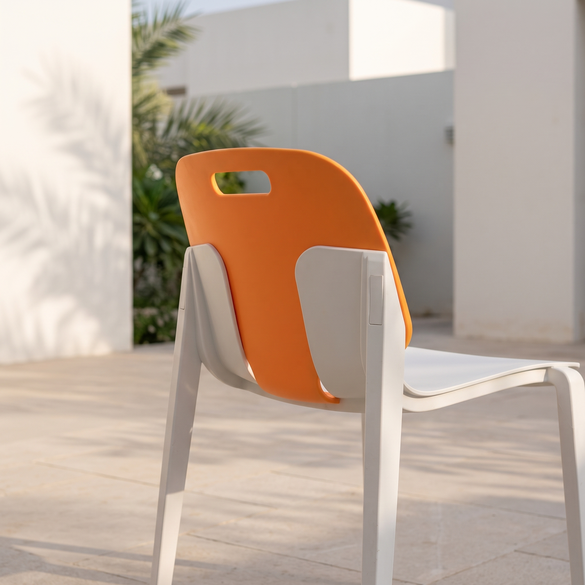 Orange Plastic Garden Chair #CS02, close view