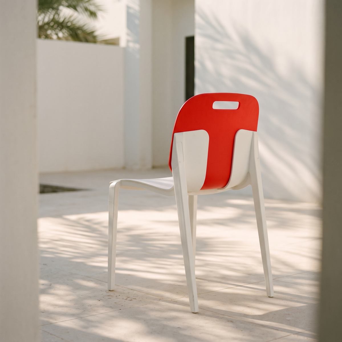 Red Plastic Garden Chair #CS02, close view