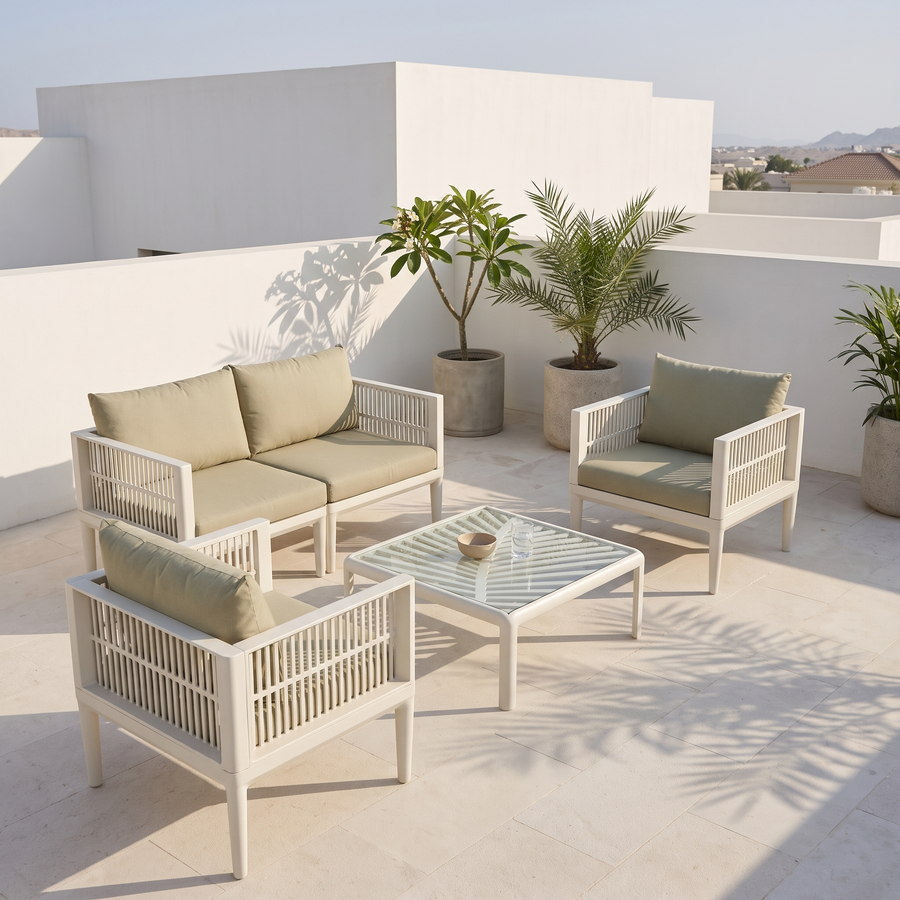 White Slatted Garden Sofa Set #F868