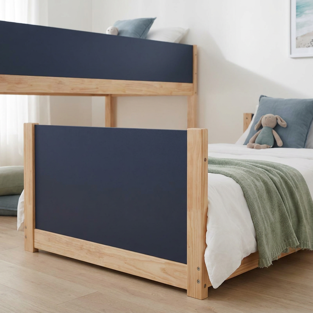 Single bed navy headboard styled detail
