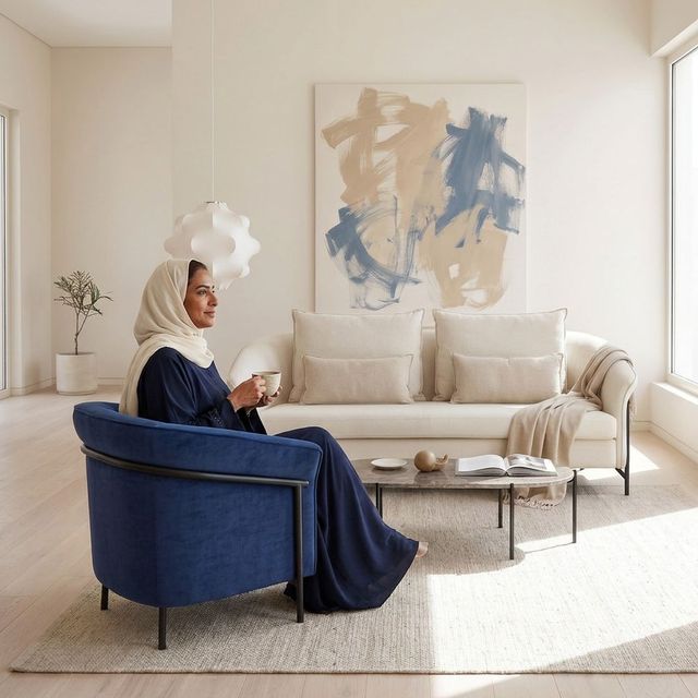 Beige and Blue Living Room Set #E1965