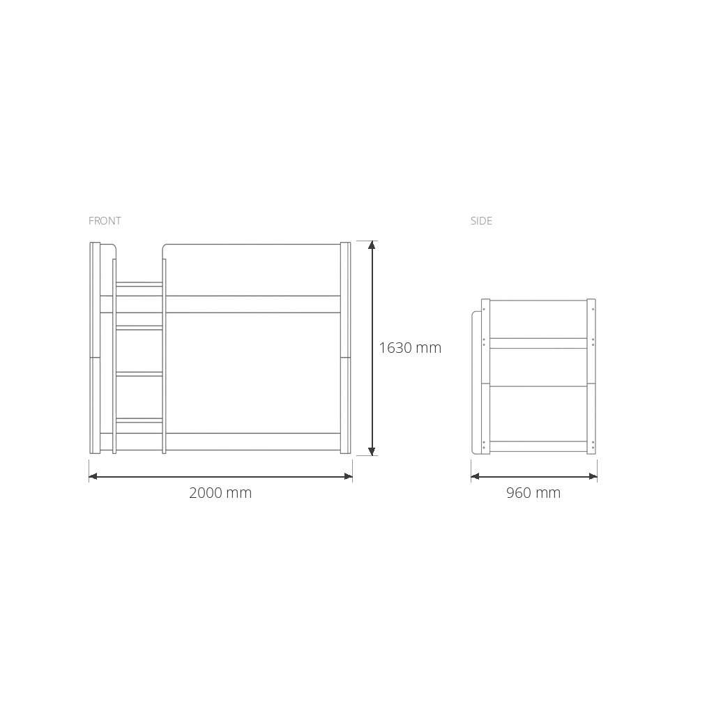 Twin Bunk Bed #MG0900-30-TTB dimensions drawing
